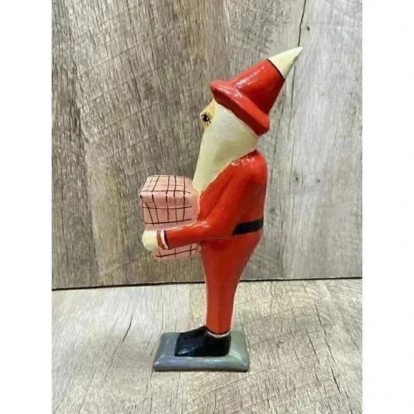 Handmade Wooden Santa Figure Present Carved Folk Art Yvens Leger Made In Haiti - Picture 5 of 8